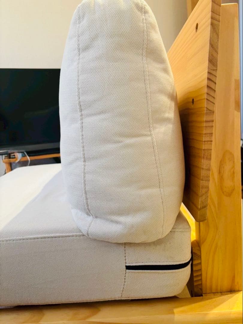 天然木ソファ ファブリックローソファー 2人掛け　クッション