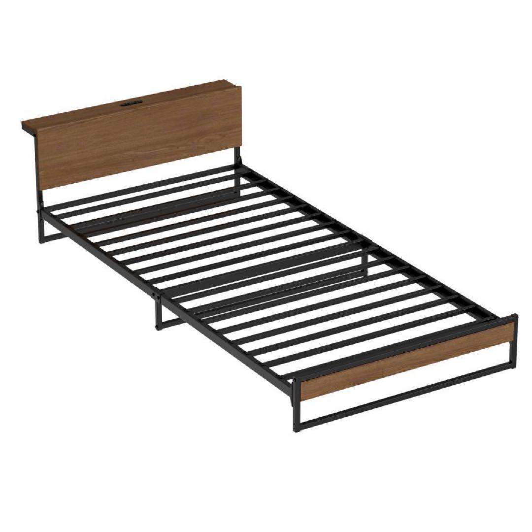 2口コンセント宮棚付き ローベッド ベッドフレーム シングルベッド