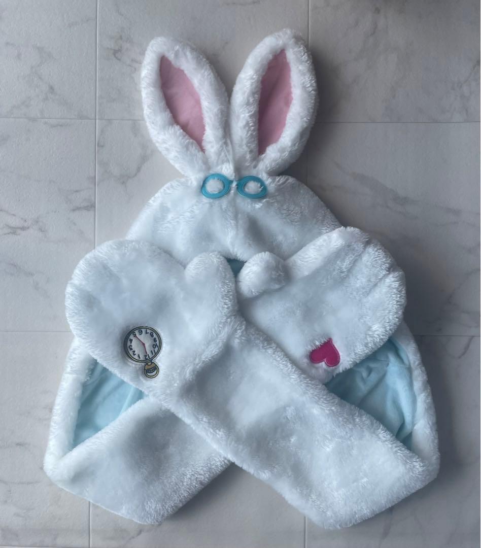 ディズニー 不思議の国のアリス 白うさぎ ファンキャップ マフラー