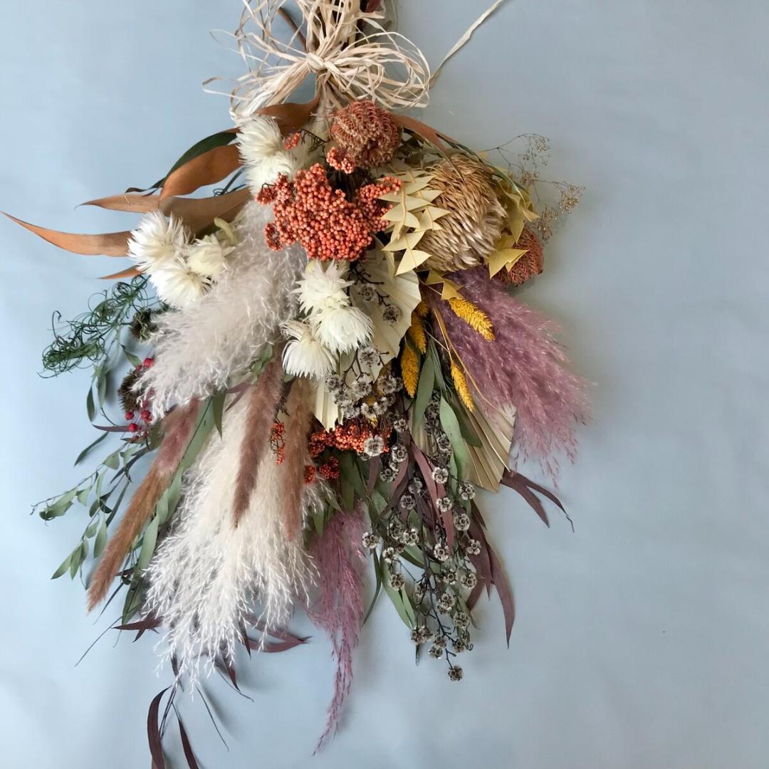 約60cm・ブリックオレンジのワイルドロングスワッグ　ふっくら LLタイプ