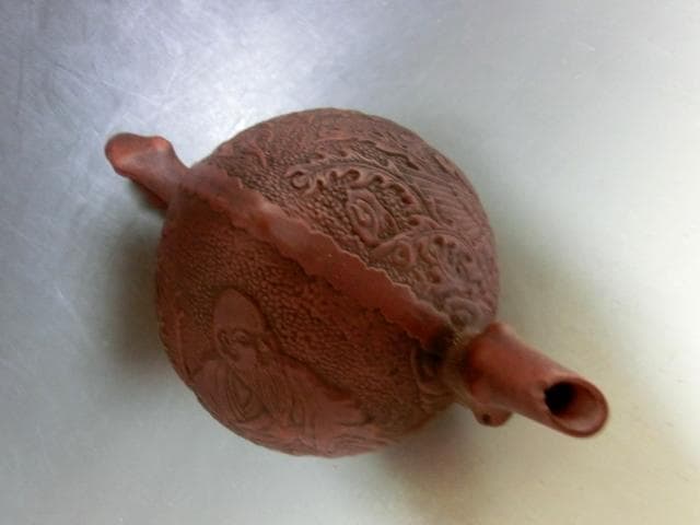 水注■朱泥水注 桃実壺 水次 人物絵 桃型 急須 水滴 古玩 唐物 中国骨董品■