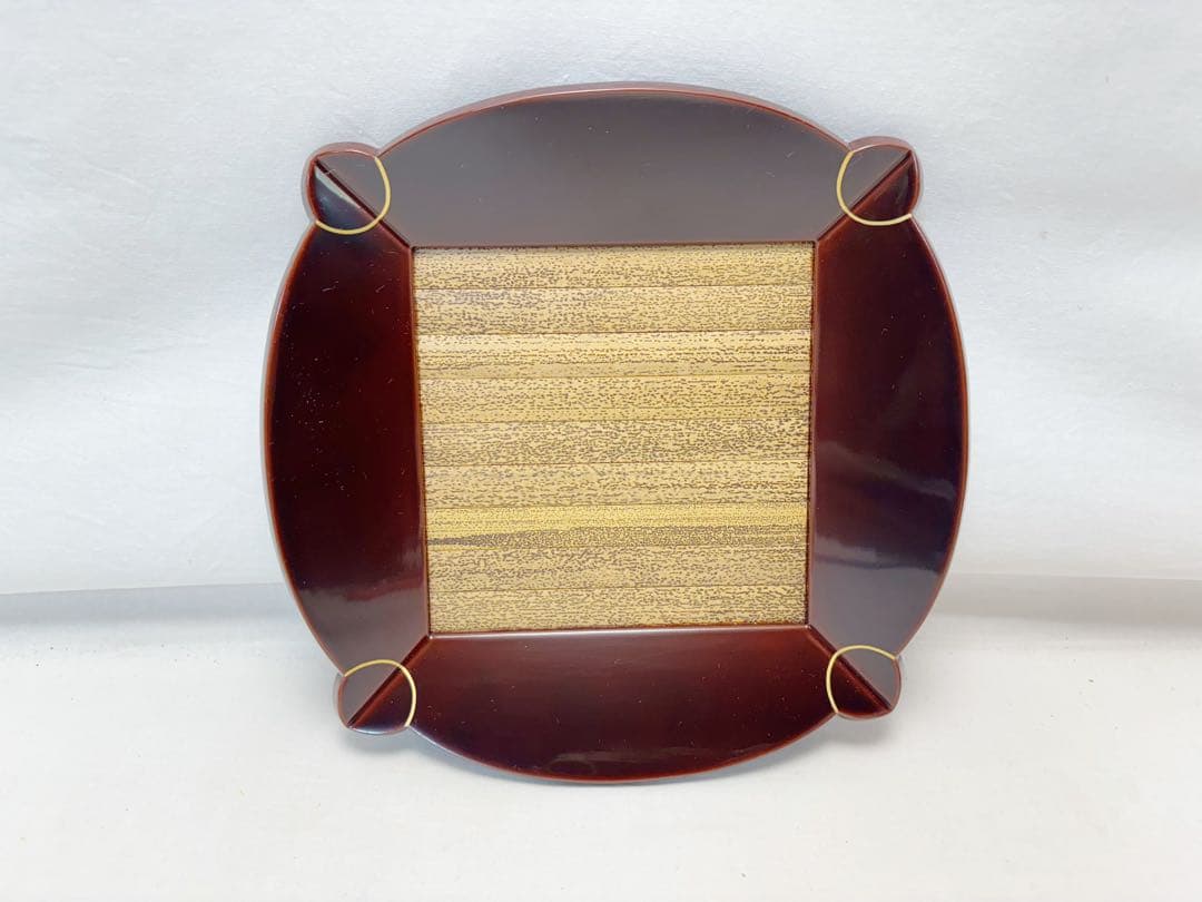 未使用 茶道具 木製溜塗 七宝盆 胡麻竹張り 鵬雲斎好写 菓子器