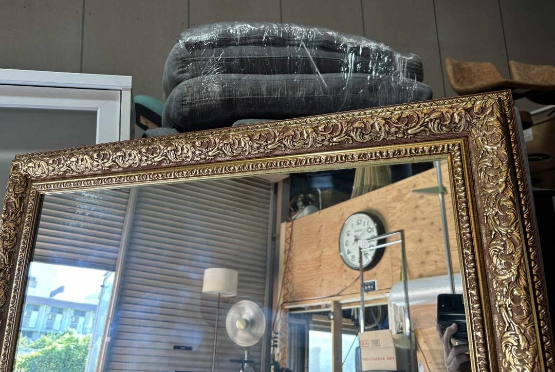 ひかるアンティーク調 ゴールド ミラー 姿見 90cmX180cmUsed