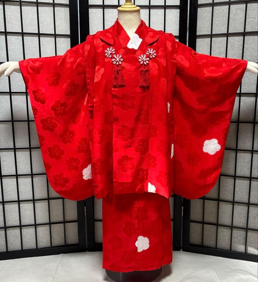 七五三　着物セット　被布　7歳　赤色　白色　美品