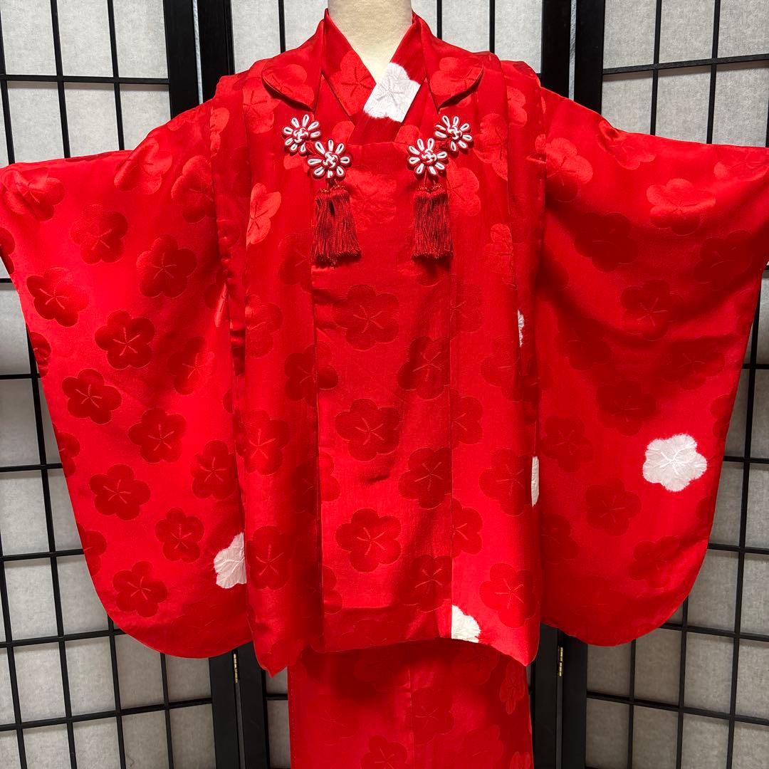 七五三　着物セット　被布　7歳　赤色　白色　美品