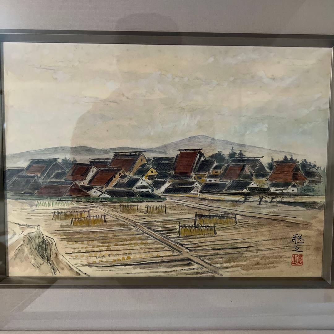 染谷聡之　日本画 風景画 シルバーフレーム 作品