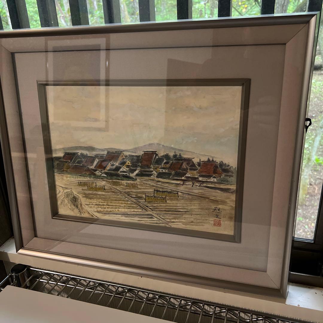 染谷聡之　日本画 風景画 シルバーフレーム 作品