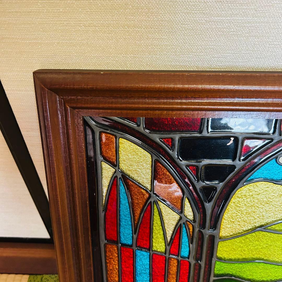 子馬のステンドグラス　パネル　額付き　67センチ✖️48センチ