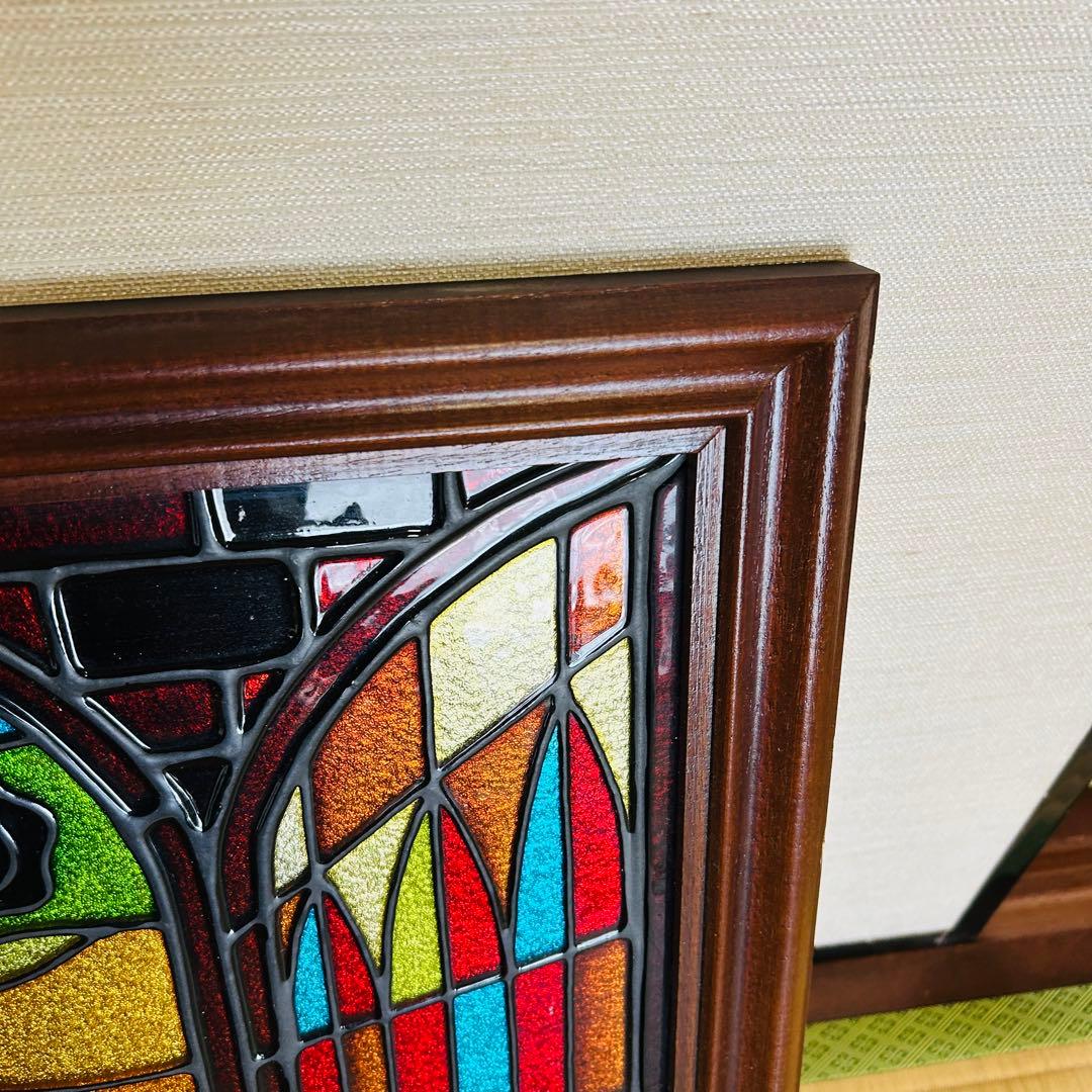 子馬のステンドグラス　パネル　額付き　67センチ✖️48センチ