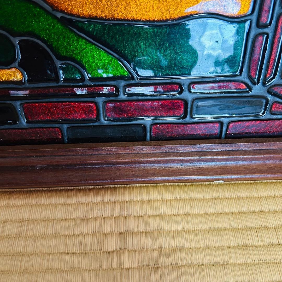 子馬のステンドグラス　パネル　額付き　67センチ✖️48センチ