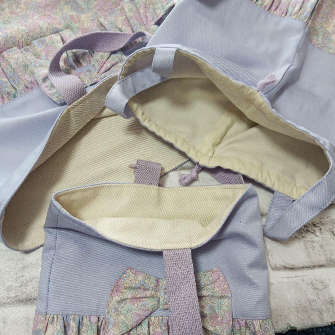 29、レッスンバッグ 上履き入れ 体操着袋 フリル リボン小花