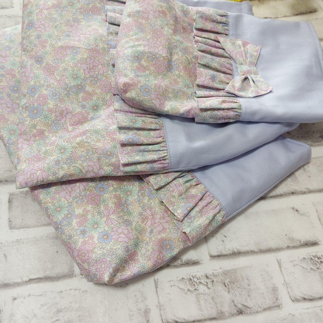 29、レッスンバッグ 上履き入れ 体操着袋 フリル リボン小花