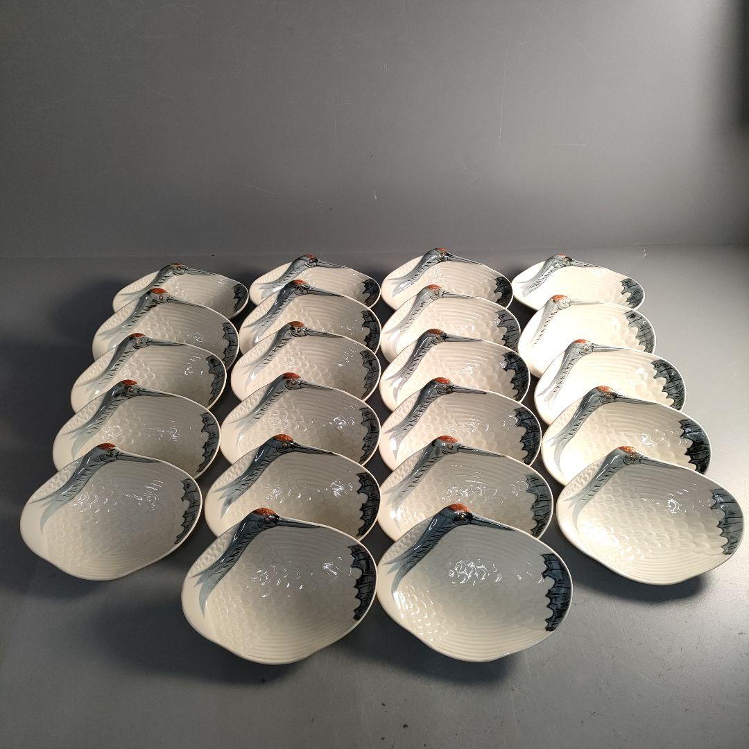 A1292-2/京焼・清水焼/永楽写/巣篭もり鶴向付22客/飾皿/盛皿/懐石道具