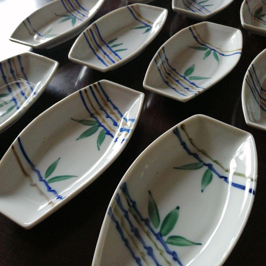 瀬戸焼　笹紋舟形皿　10枚　17.5cm　大正〜昭和初期