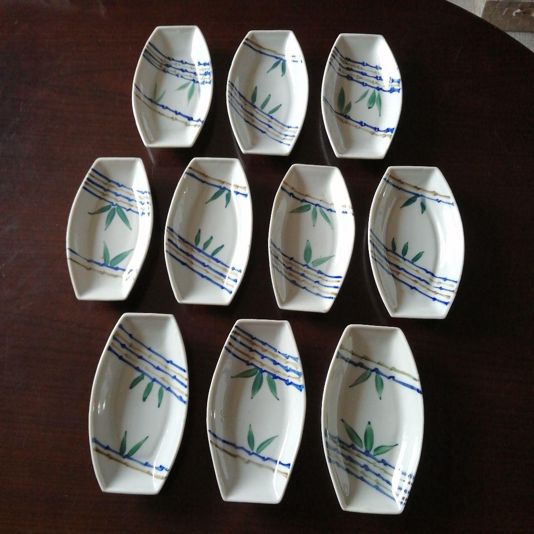 瀬戸焼　笹紋舟形皿　10枚　17.5cm　大正〜昭和初期