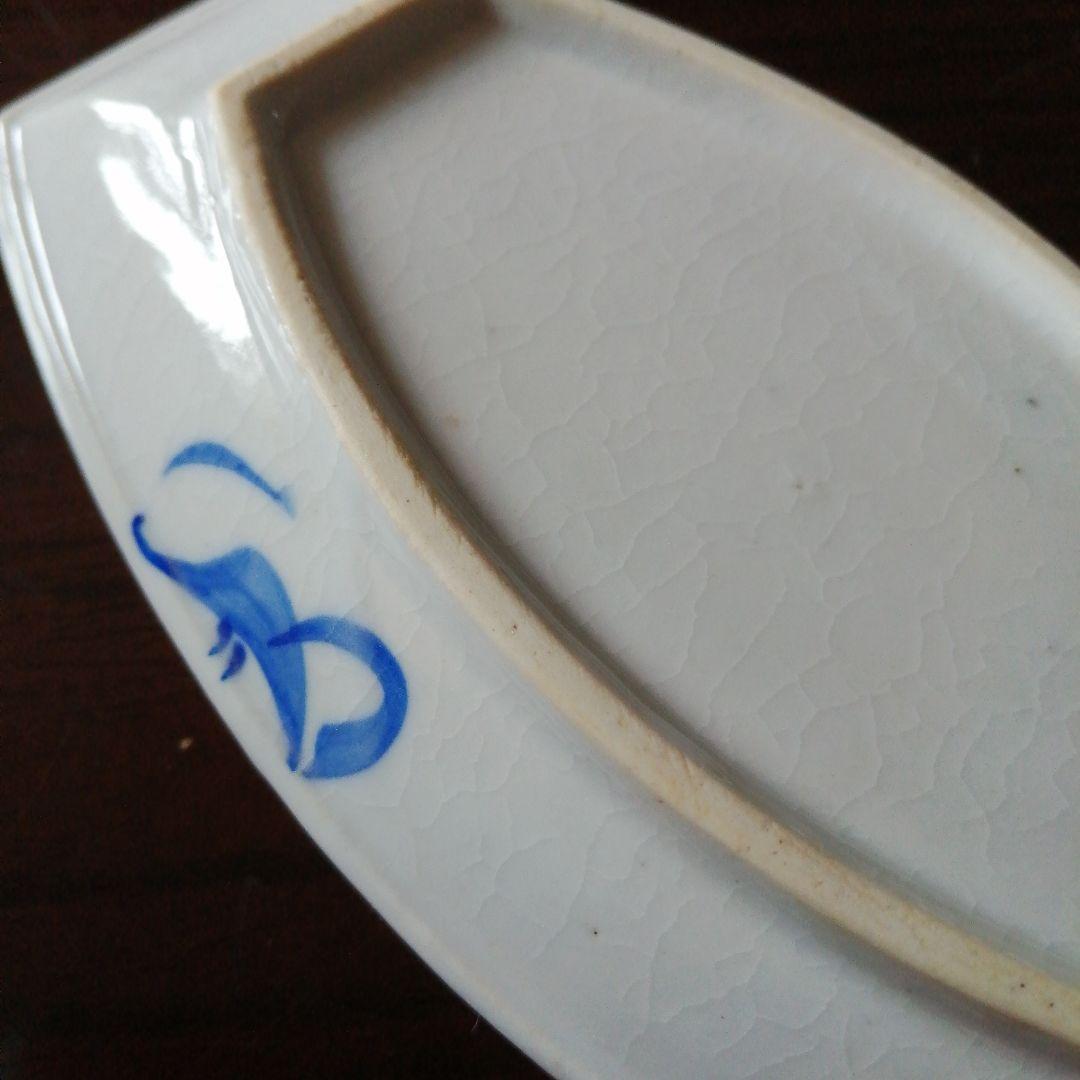 瀬戸焼　笹紋舟形皿　10枚　17.5cm　大正〜昭和初期