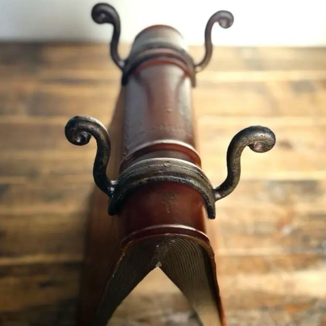 19世紀〜20世紀 マガジンラック ブックスタンド　革装風 × 鋳鉄脚（修復前）