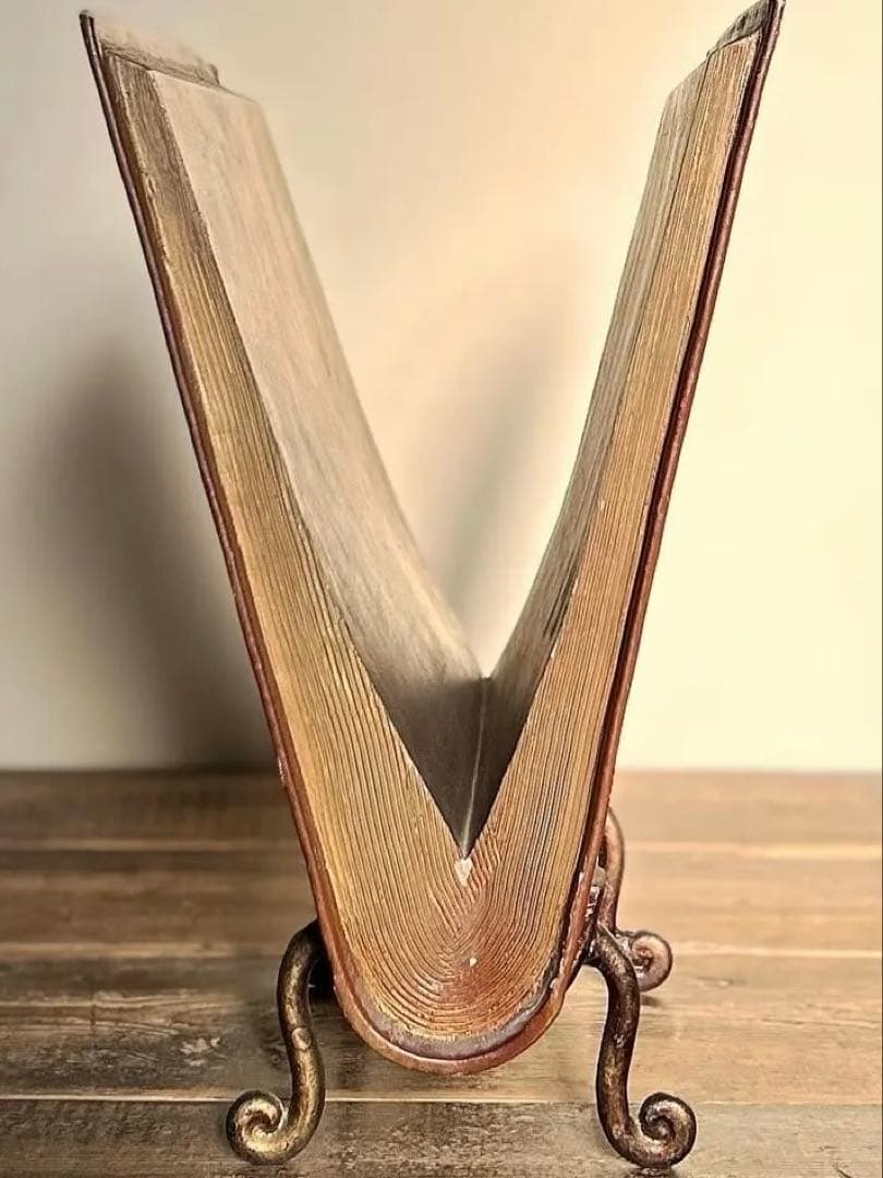 19世紀〜20世紀 マガジンラック ブックスタンド　革装風 × 鋳鉄脚（修復前）