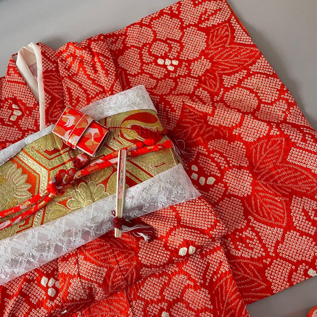 七五三　7歳　正絹　総絞りのお着物セット