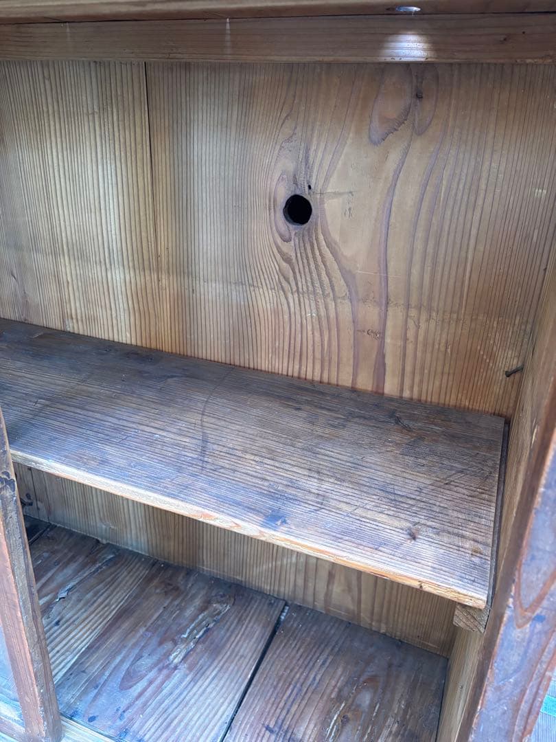 日本の古家具 ゆらガラス 戸棚 飾り棚 コレクションケース 本棚 古道具