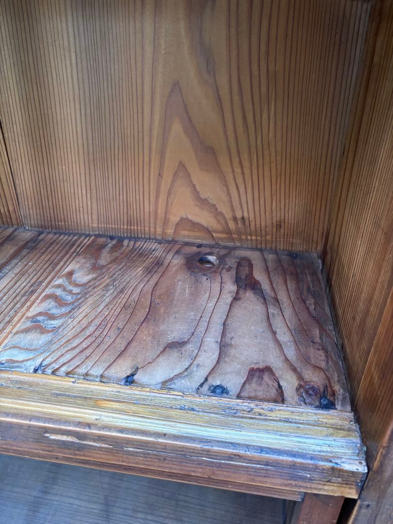 日本の古家具 ゆらガラス 戸棚 飾り棚 コレクションケース 本棚 古道具