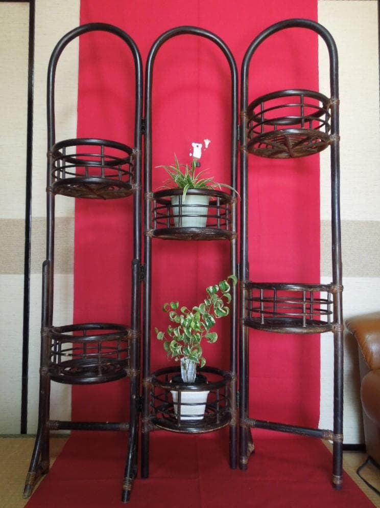 ラタン家具 籐家具 花台 フラワースタンド 黒 アンティーク