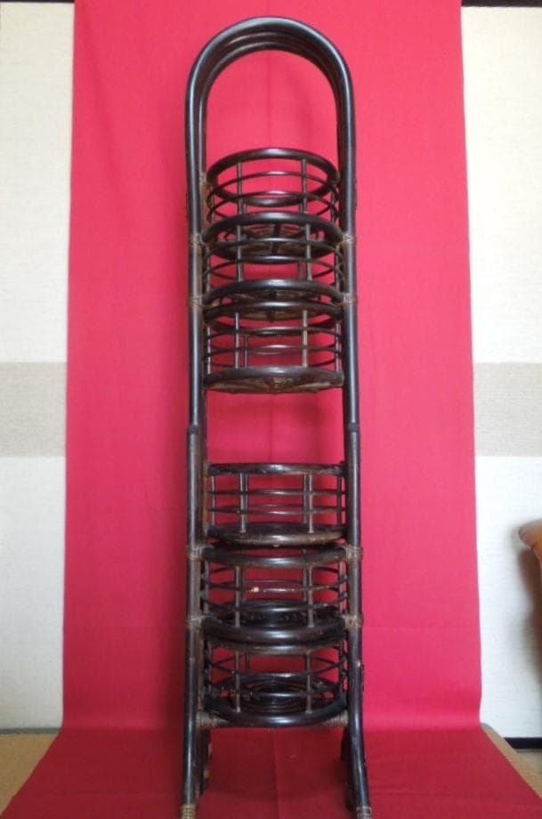 ラタン家具 籐家具 花台 フラワースタンド 黒 アンティーク