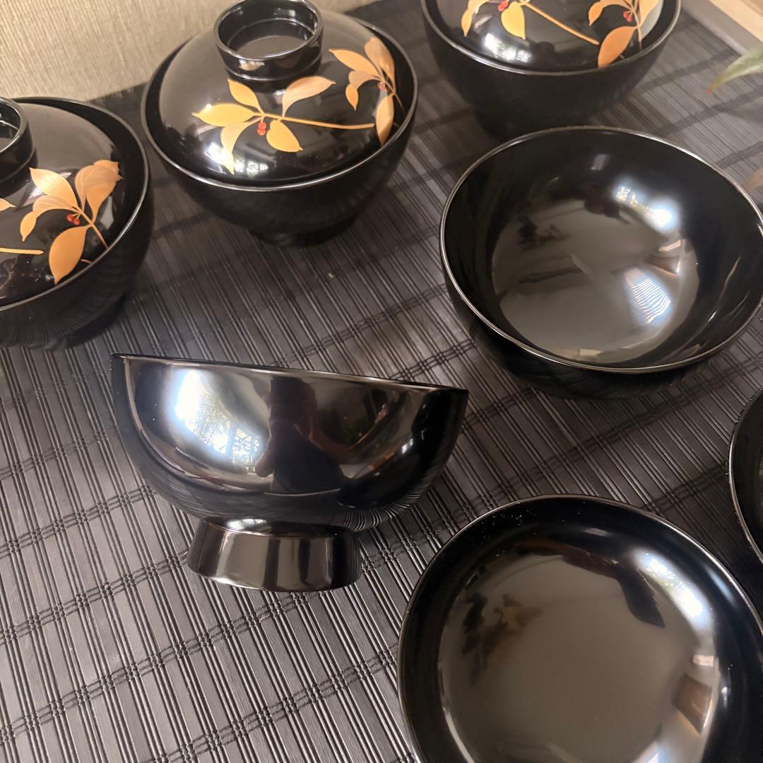 【未使用保管品】高級吸物椀 越前漆器 高台小槌 天然木 本漆塗 薮こうじ 5客