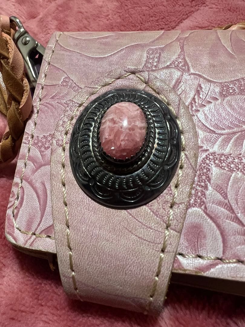 アルズニ　花柄本革長財布 ピンク