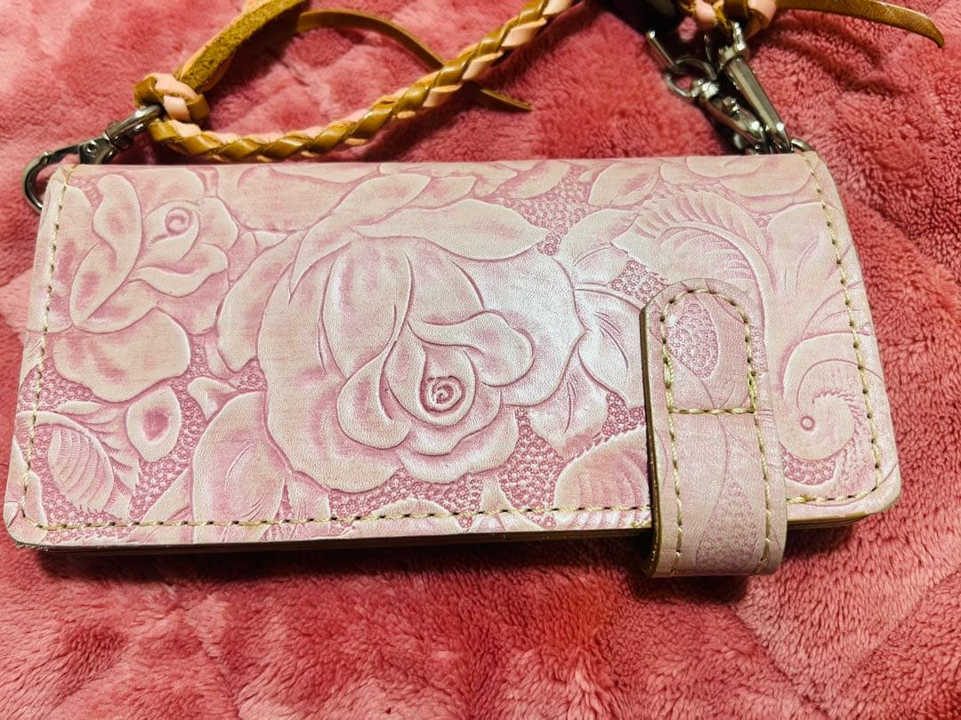 アルズニ　花柄本革長財布 ピンク