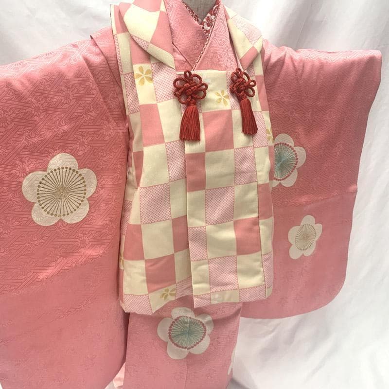 505ag35■七五三 千總 三歳 女児 着物&被布 刺繍 梅■美品