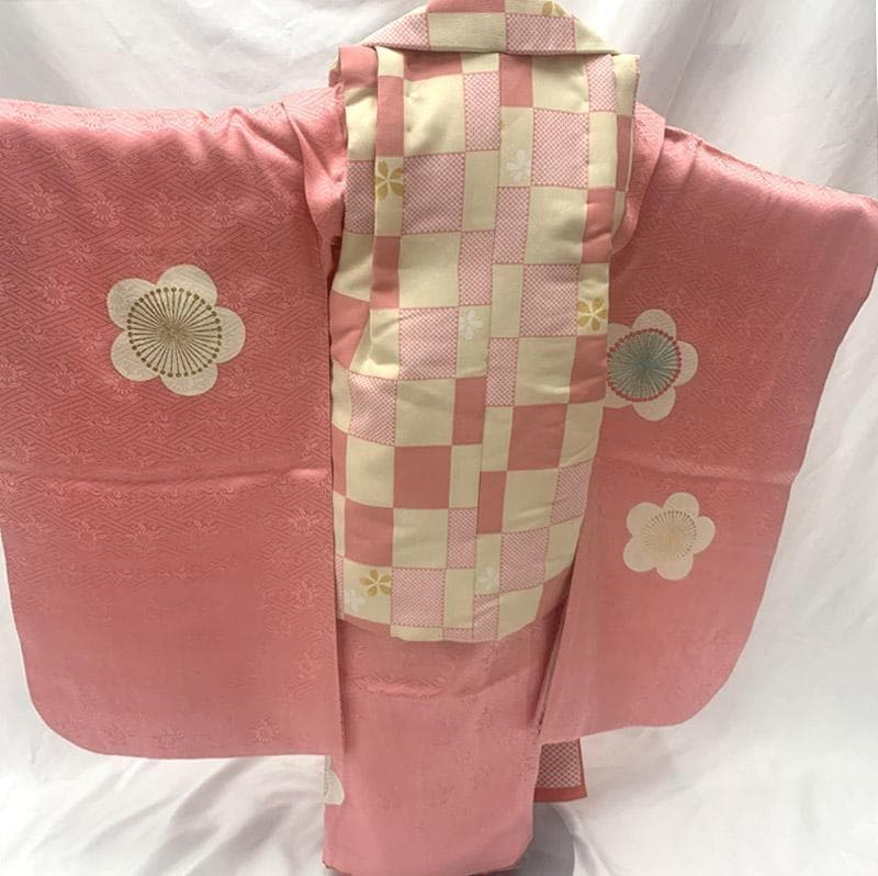 505ag35■七五三 千總 三歳 女児 着物&被布 刺繍 梅■美品