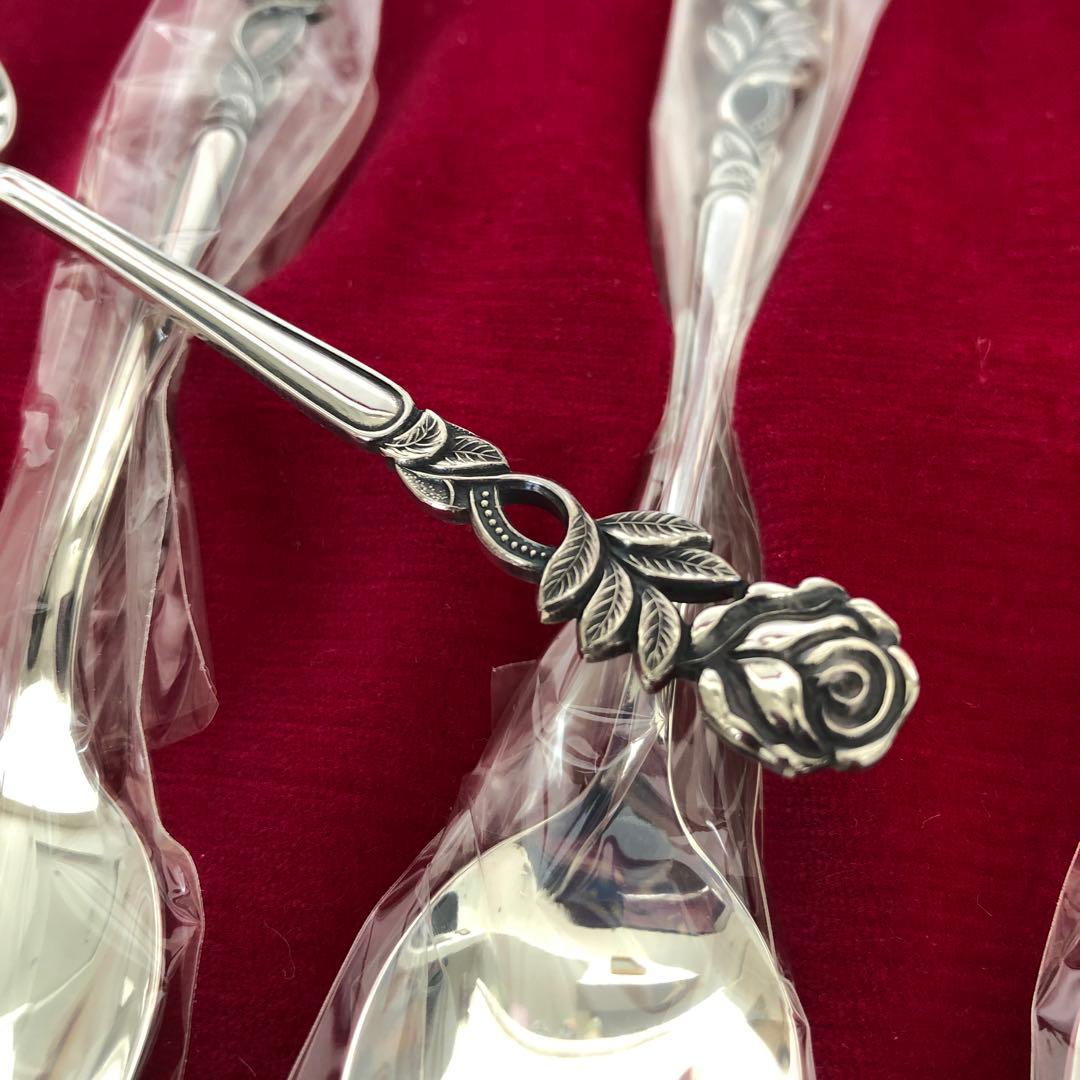 未使用　銀製　スプーン5客セット　純銀　シルバー　バラ　薔薇　SILVERローズ
