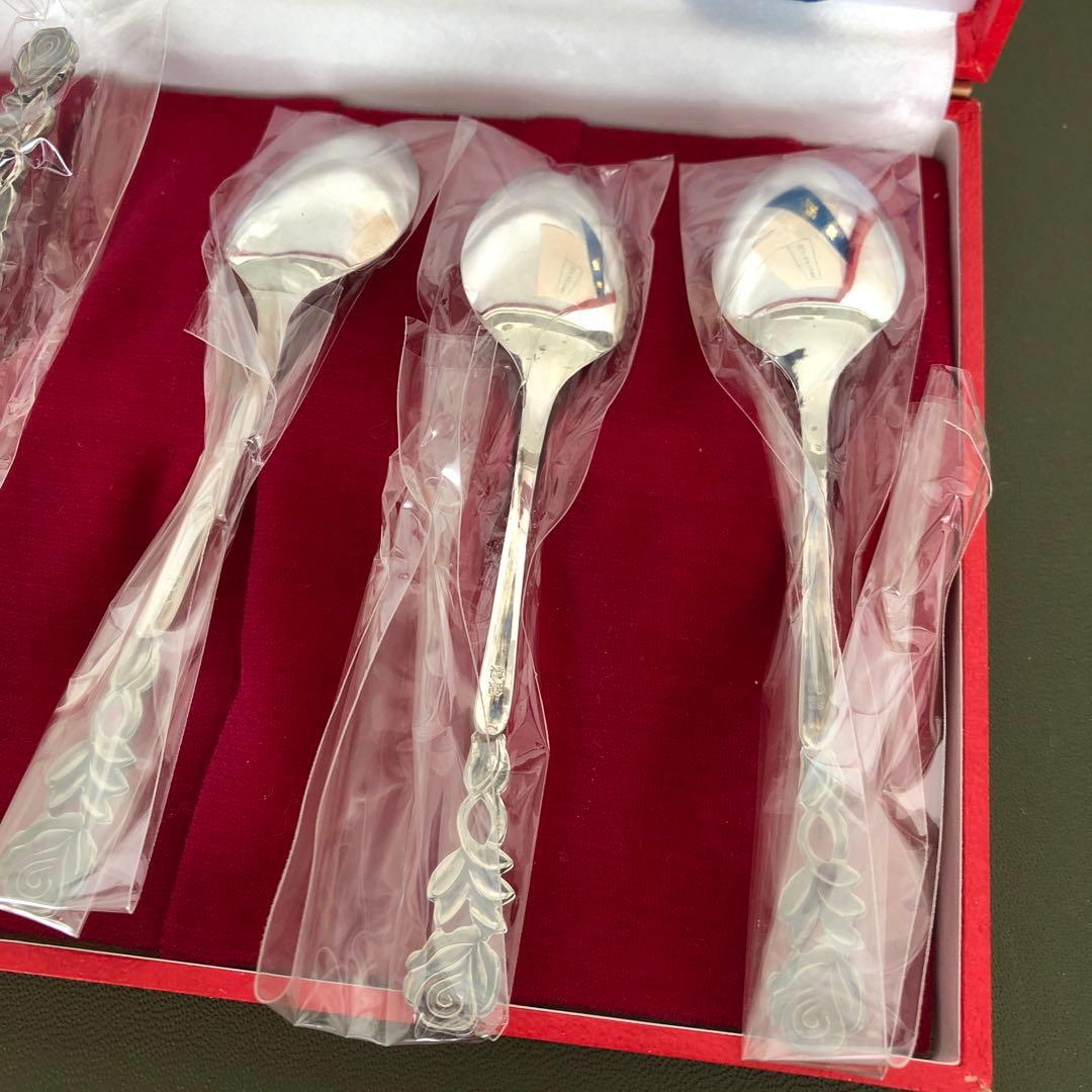 未使用　銀製　スプーン5客セット　純銀　シルバー　バラ　薔薇　SILVERローズ