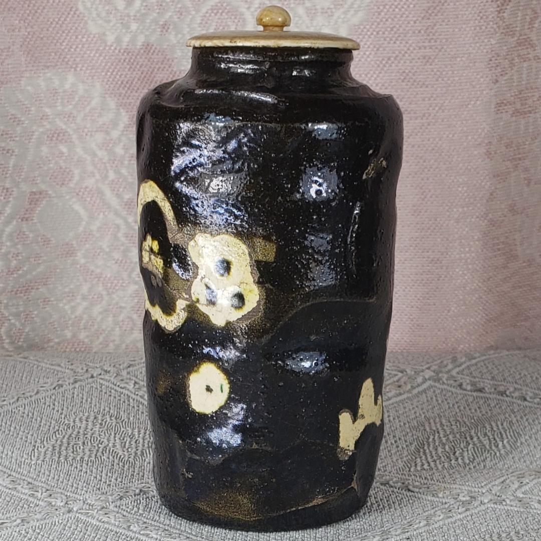 ◆『尾形乾山 作 黒釉 梅花紋茶入』◆検）尾形光琳 野々村仁清 古田織部 千利休