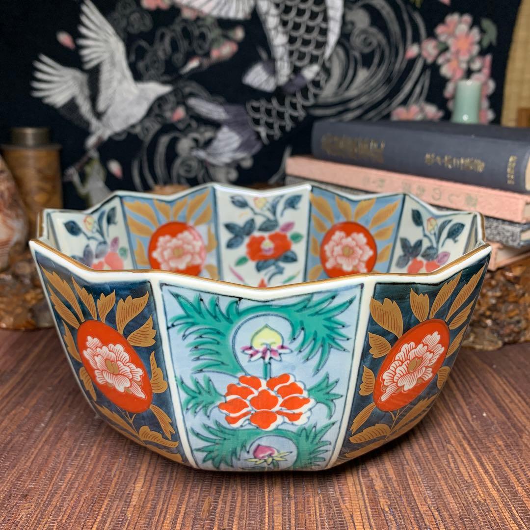 林九郎窯 内外椿花紋 十方剣先鉢 金彩 鉢 有田焼 古伊万里様式