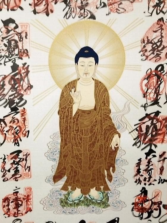 掛軸『四国八十八ヶ所観音霊場御宝印譜』絹本 共箱付 掛け軸 i119687