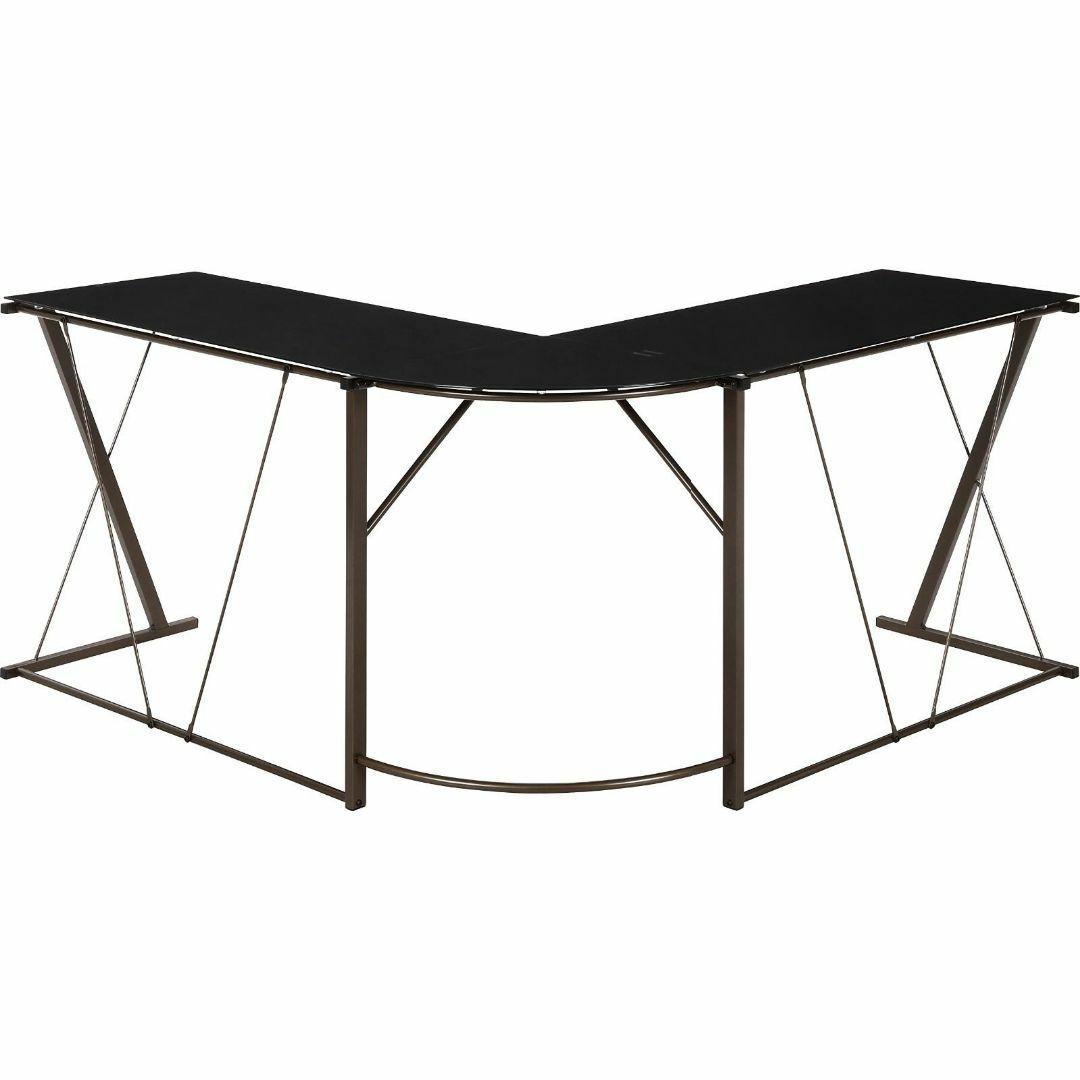 L字型 PCデスク 強化ガラス天板 幅141×奥行141×高さ75cm ブラック