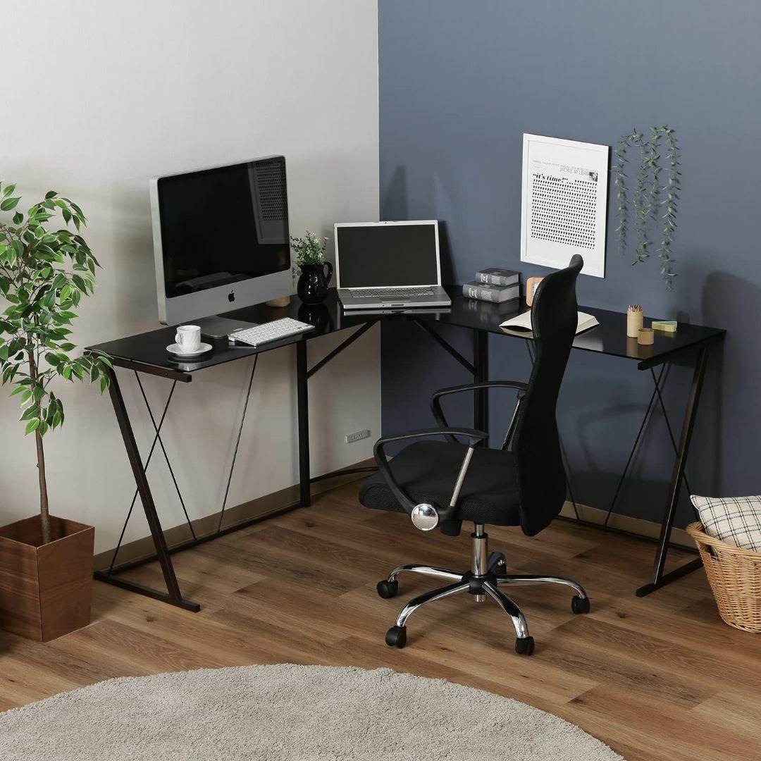 L字型 PCデスク 強化ガラス天板 幅141×奥行141×高さ75cm ブラック