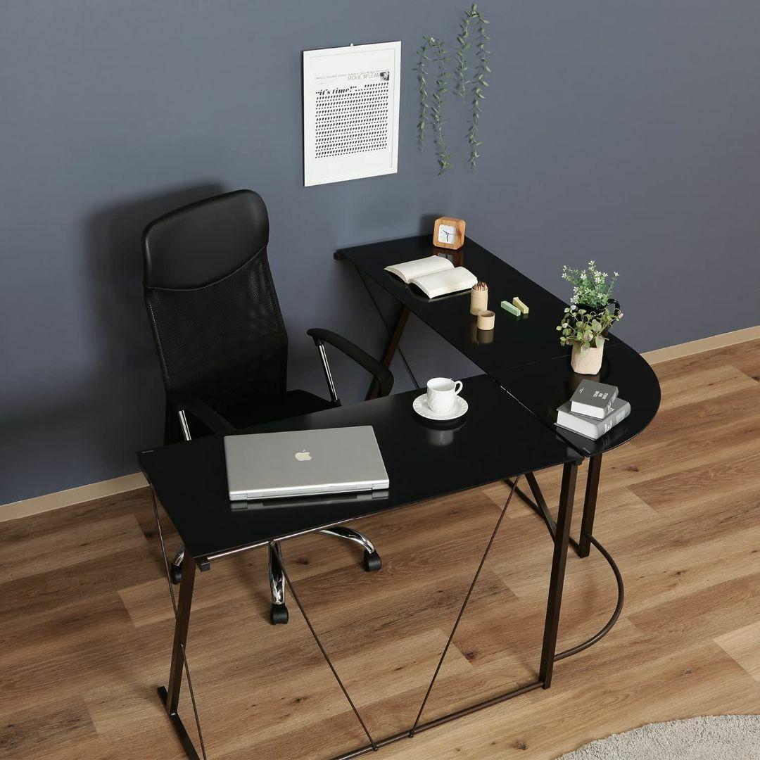 L字型 PCデスク 強化ガラス天板 幅141×奥行141×高さ75cm ブラック