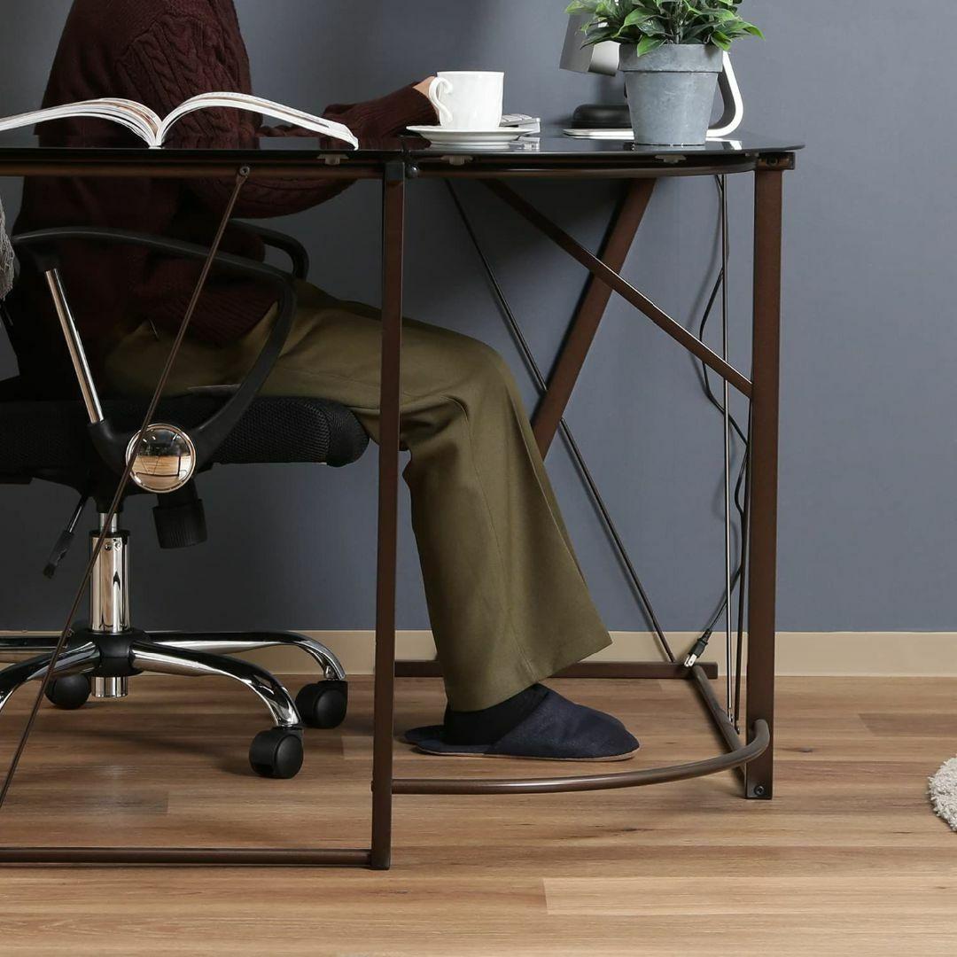 L字型 PCデスク 強化ガラス天板 幅141×奥行141×高さ75cm ブラック