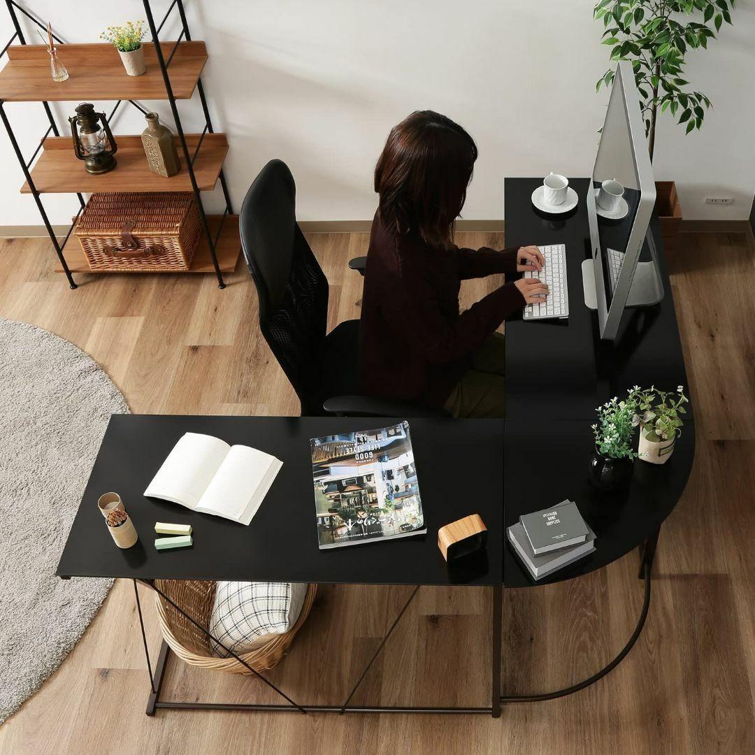 L字型 PCデスク 強化ガラス天板 幅141×奥行141×高さ75cm ブラック