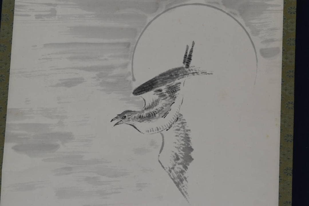 【真作】相国寺管長/山崎大耕/月下時鳥画賛/掛軸/名家伝来/AA-917