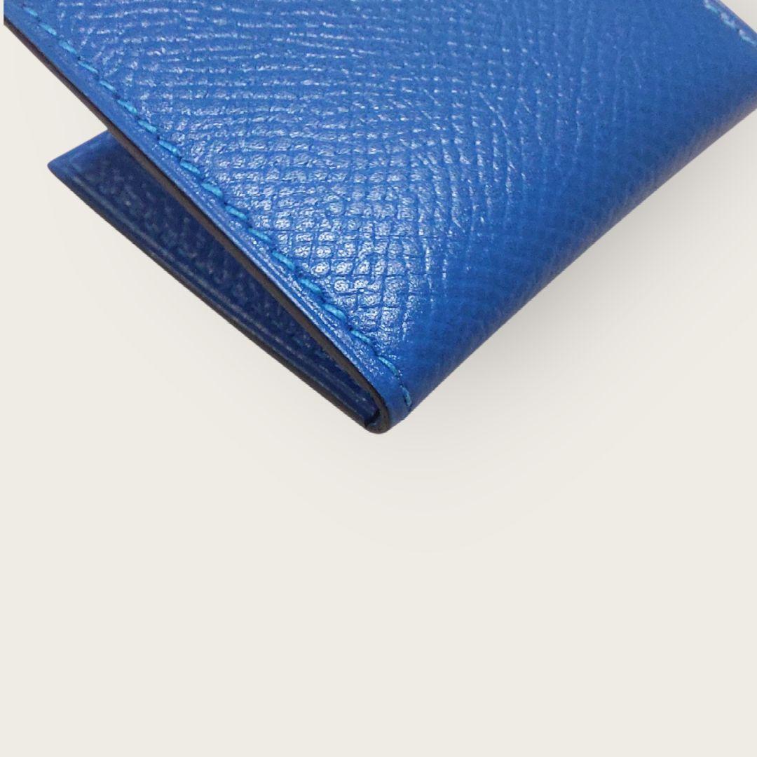 【未使用】エルメス　ミニフォトケース 写真入れ 写真ケース ブルー系 レザー