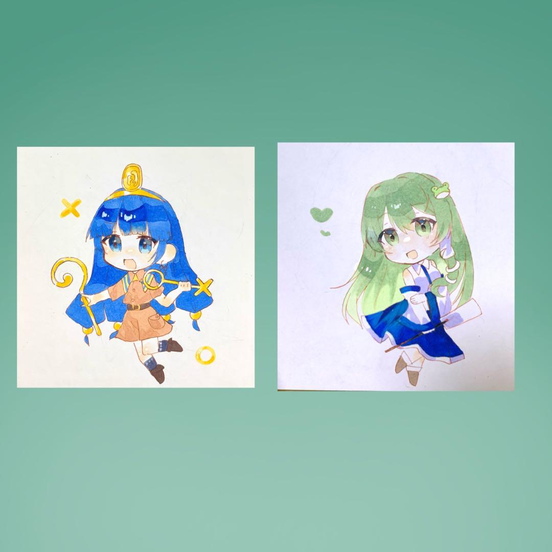 原画 イラスト 手描きアナログ色紙 東方proiect 東風谷 早苗 道神 馴子