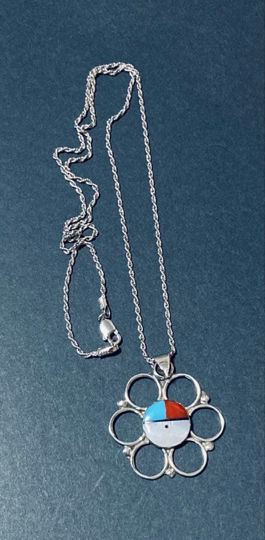 ズニ族 サンフェイス シルバー　45㌢シルバーチェーン付　ハンドメイド　希少