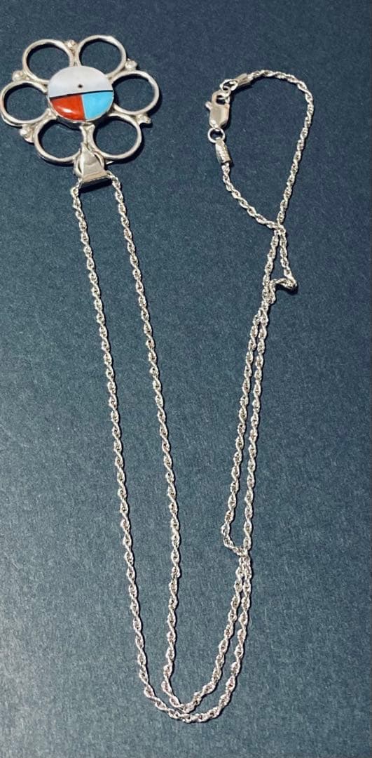 ズニ族 サンフェイス シルバー　45㌢シルバーチェーン付　ハンドメイド　希少