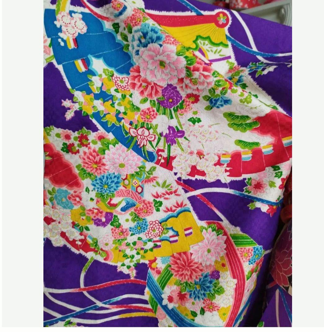 アンティーク紫に百花繚乱着物単品