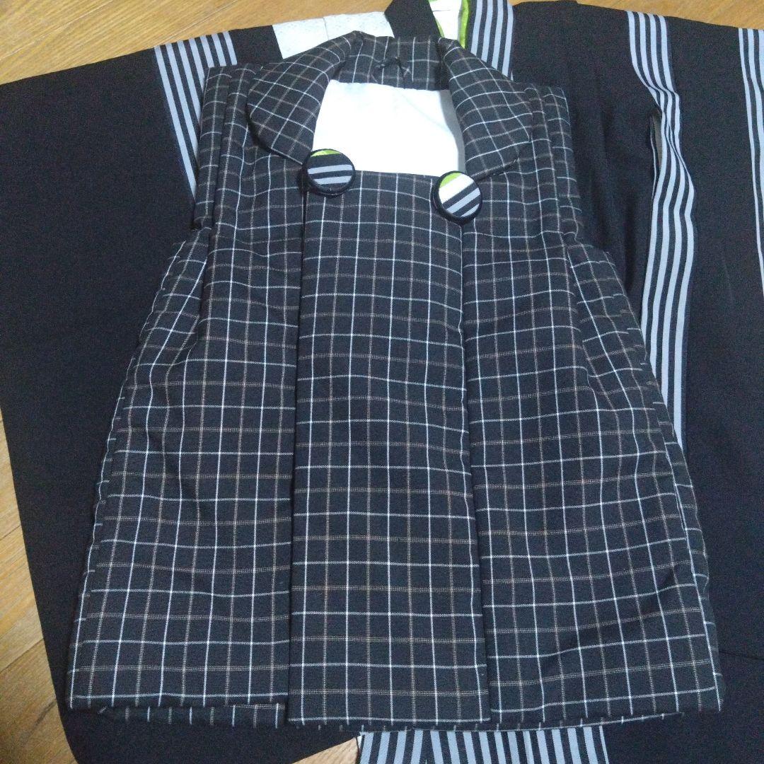 三歳★美品★モダン★チェック被布＆黒ストライプ着物＆雪駄18