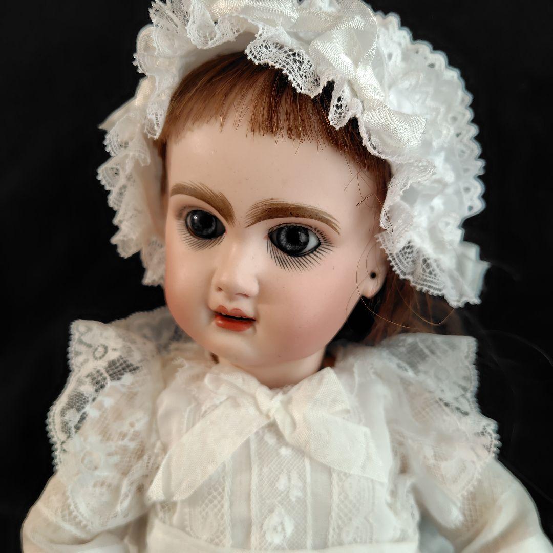 最終価格ホワイトのアンティークドールドレスとボネのセット